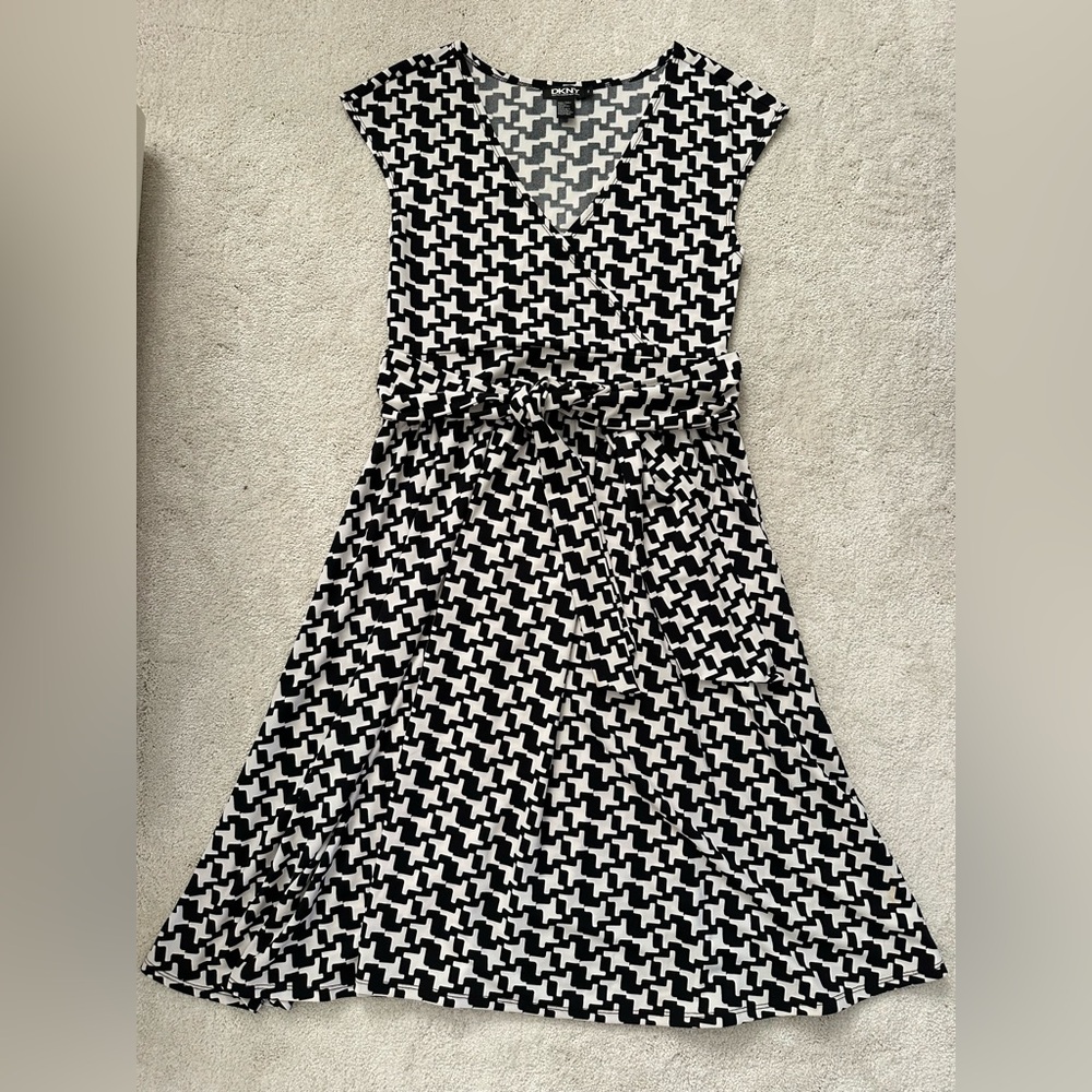 DKNY Monochrome Houndstooth Midi Dress